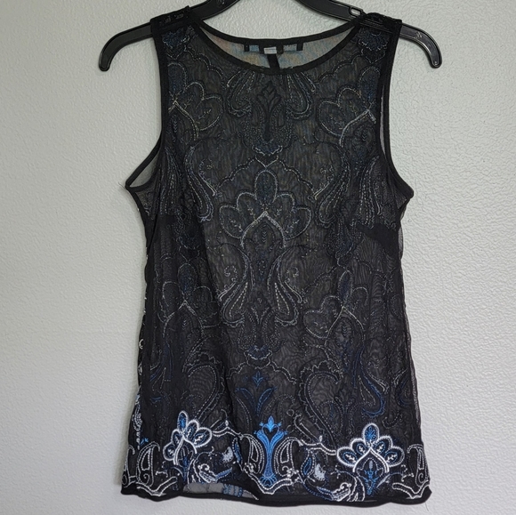 White House Black Market Embroidery Sheer Mesh Tops/Size XS - Picture 3 of 10